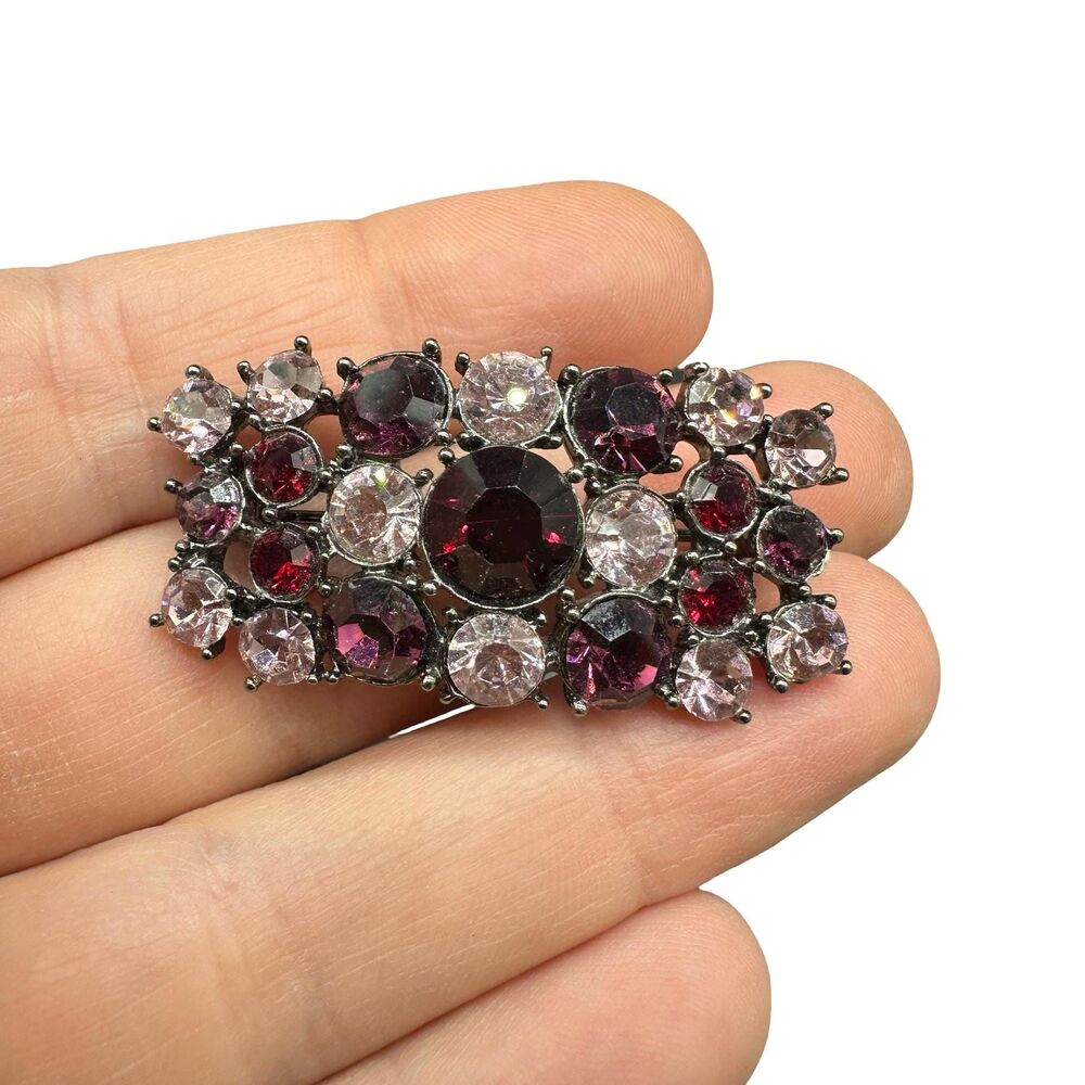 Vintage Jewelry Purple Rectangle Rhinestone Cluster Brooch Pin